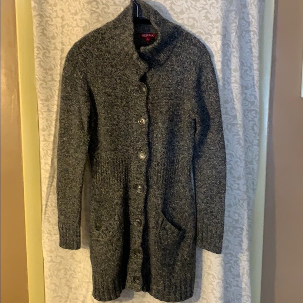 merona gray heathered long button down cardigan